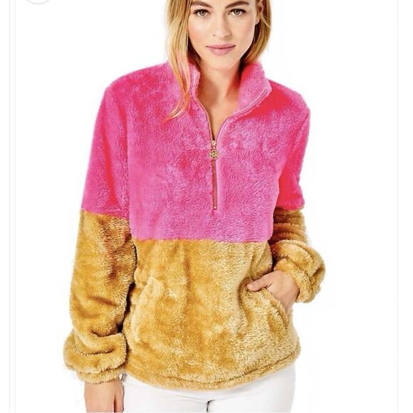NWT Lilly Pulitzer Keala Sherpa Popover Pink Isle 'You earned it colorblock' - Picture 9 of 10